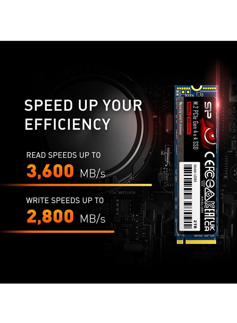 Silicon Power UD85 1TB NVMe PCIe 4.0 M.2 SSD, Up to 3600MB/s, 3D NAND M.2 2280 PCIe Gen4x4 Internal Solid State Drive for Desktop Laptop PC Computer - Image 3